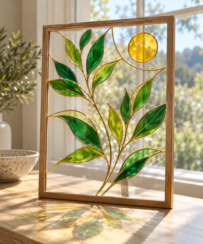 DecoArt Stained Glass Paint in red shown on a lemon botanical panel