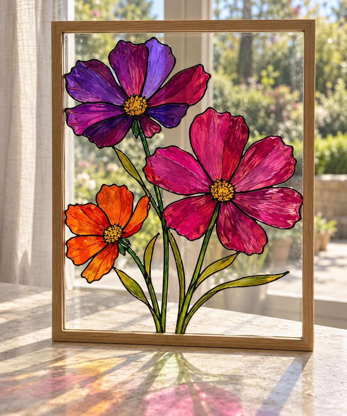 DecoArt Stained Glass Paint in red on a pink flower panel